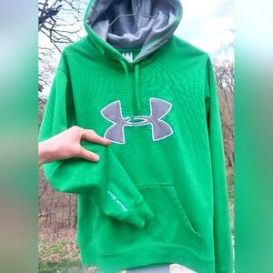 Womens Under Armour Hoodie Sz Medium Green W Grey Logo Hooded Pullover Ladies